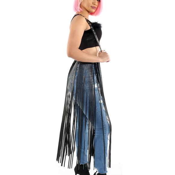 Knee Length Vegan Leather Fringe Belt